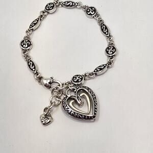Brighton Ellington Double Heart Dangle Charm Bracelet Silver Plated Boho Casual